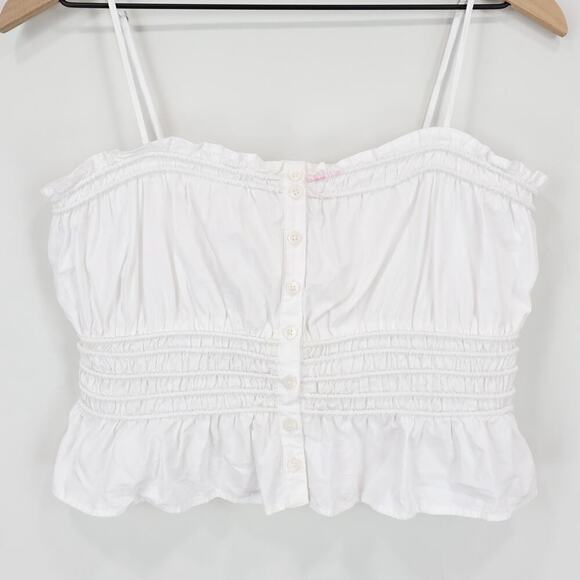 Madewell Smocked Button-Front Top in Poplin Eyelet White Size Small NWT - Picture 3 of 7